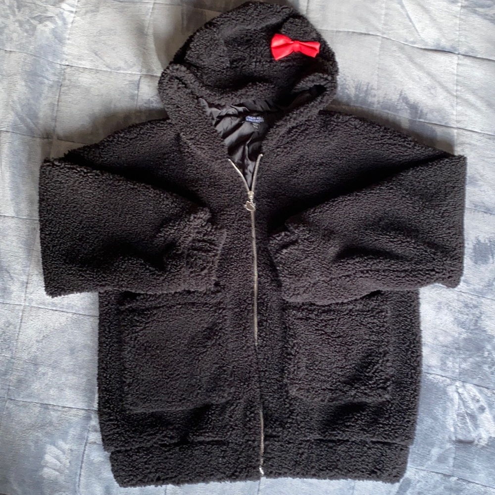 Dolls Kill Hello Kitty and Friends Black Fuzzy Hooded Jacket